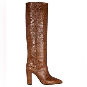 PARIS TEXAS Croc-Embossed Knee-High Boots, brown, size 37